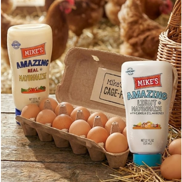Mike's Amazing mayonnaise with a carton of cage-free eggs